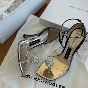 Jimmy Choo & Mugler  Leather Silver Women's Shoes. Size 7. Like New.